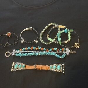 Turquoise/black silver tone bracelets 1 Apple Watch band.